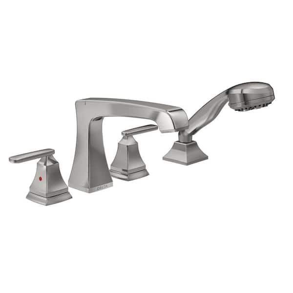 Delta Ashlyn 2-Handle Deck Mount Roman Tub Faucet Trim Kit in Stainless with Hand Shower (Valve Not Included)