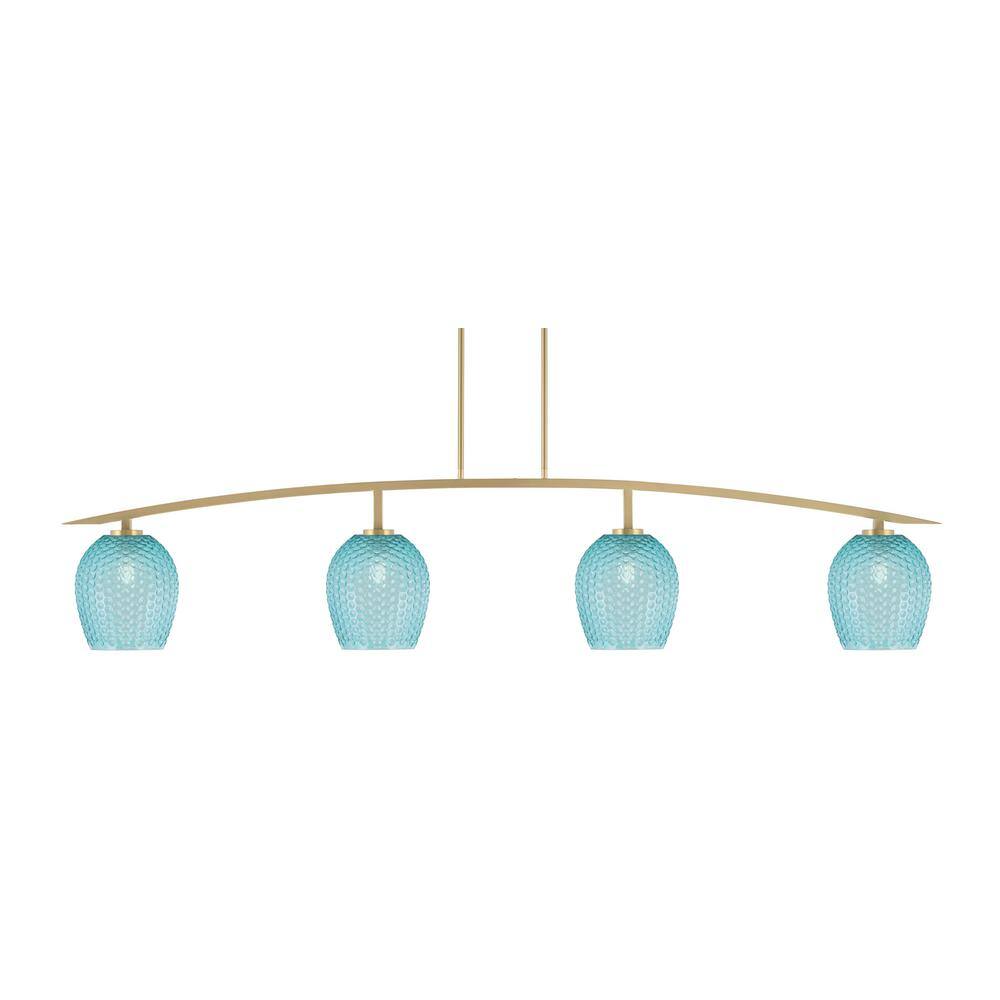 Siena 4-Light New Age Brass Billiard Light with 7.5 in. Turquoise Textured 