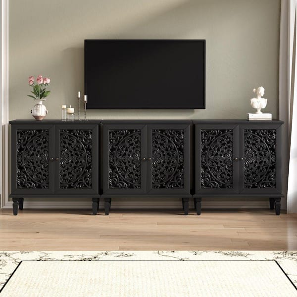 Black 31.5 in. H Solid Wood Accent Storage Cabinet with 2-Door
