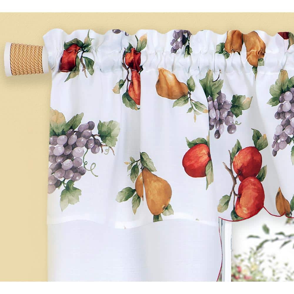 White Embroidered Fruit Print Polyester Tier Curtains