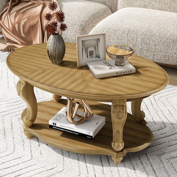Noble House Julie 42 in. Brown Oval Wood Coffee Table with Open