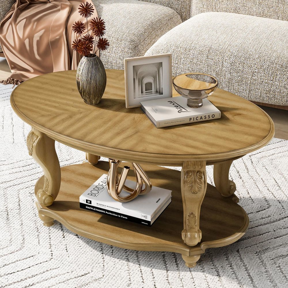 Noble House Julie 42 in. Brown Oval Wood Coffee Table with Open
