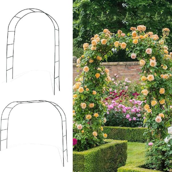 94 in. Powder-coated Metal Trellis, Black Garden Arch Arbors for Climbing Plants 6-8 ft. 2-Way Assemble Metal Arch