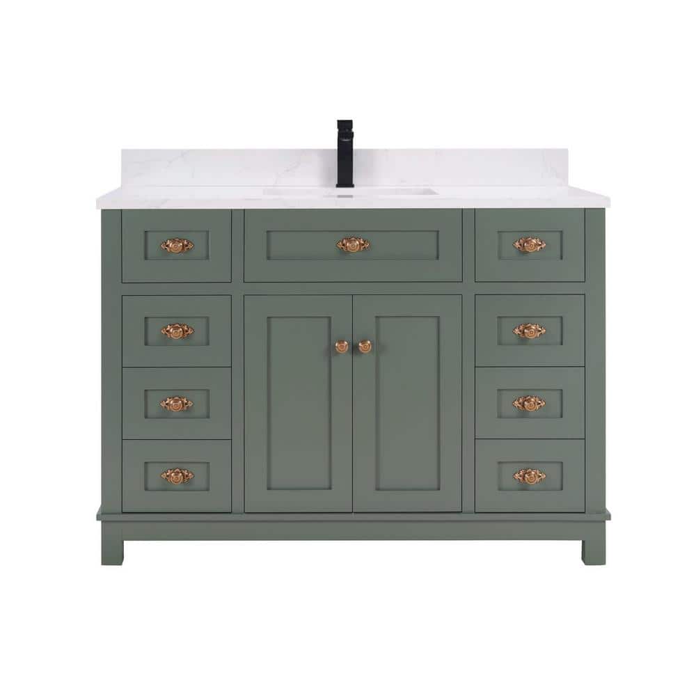 French Contemporary 48in. 1 Freestanding Pewter Green Bath Vanity with White Artificial Stone Top Assembled Bath Vanity price history on PriceWatchPro