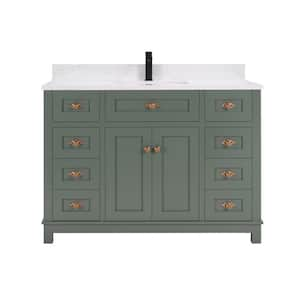 French Contemporary 48in. 1 Freestanding Pewter Green Bath Vanity with White Artificial Stone Top Assembled Bath Vanity