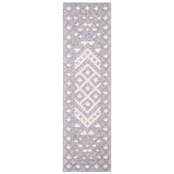 Natura 2 ft. x 8 ft. Cream/Purple Diamond Border Runner Rug
