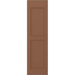 12 in. W x 31 in. H Americraft 2-Equal Flat Panel Exterior Real Wood Shutters Pair in Burnt Toffee
