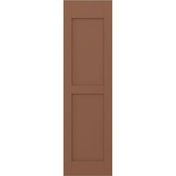 Ekena Millwork 12 in. W x 38 in. H Americraft 2-Equal Flat Panel Exterior Real Wood Shutters Pair in Burnt Toffee