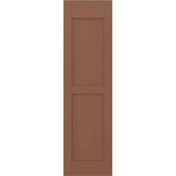 Ekena Millwork 18 in. W x 31 in. H Americraft 2-Equal Flat Panel Exterior Real Wood Shutters Pair in Burnt Toffee