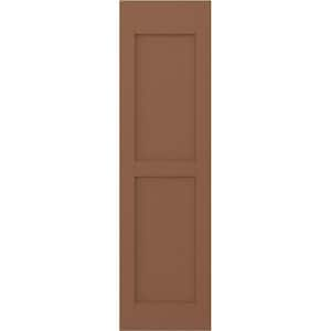 18 in. W x 60 in. H Americraft 2-Equal Flat Panel Exterior Real Wood Shutters Pair in Burnt Toffee