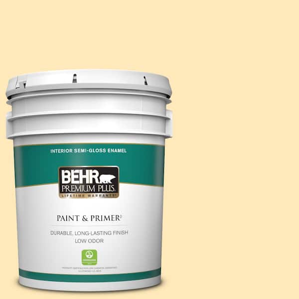 BEHR PREMIUM PLUS 5 gal. #PPL-69 Sunkissed Yellow Semi-Gloss Enamel Low Odor Interior Paint & Primer