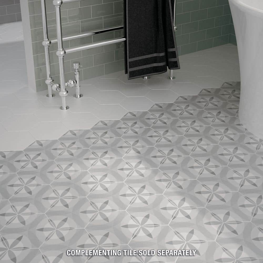 Hexatile 7"x 8" Gray Porcelain Patterned Wall & Floor Tile