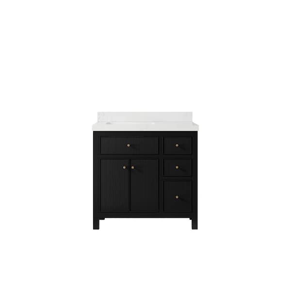 Willow Collections Sonoma 36 in. W x 22 in.D x 36 in. H Left Offset Sink Bath Vanity in Black with 2 in.Empira Quartz Top