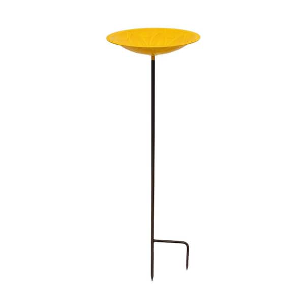 ACHLA DESIGNS 12 in. Sunflower Yellow Lolly Birdbath with Stake, Solid Brass, Outdoor, Glass Enamel Finish