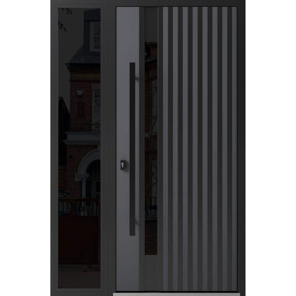 0144 48 in. x 80 in. Right-hand/Inswing Sidelight Tinted Glass Grey Steel Prehung Front Door with Hardware price history on PriceWatchPro