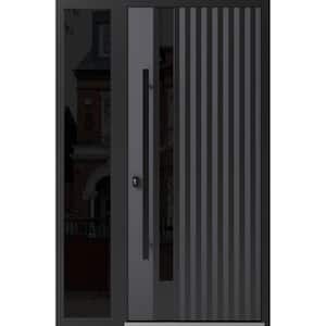 0144 48 in. x 80 in. Right-hand/Inswing Sidelight Tinted Glass Grey Steel Prehung Front Door with Hardware