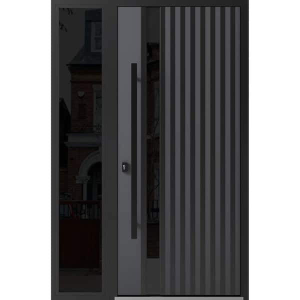 VDOMDOORS 0144 50 in. x 80 in. Right-hand/Inswing Sidelight Tinted Glass Grey Steel Prehung Front Door with Hardware