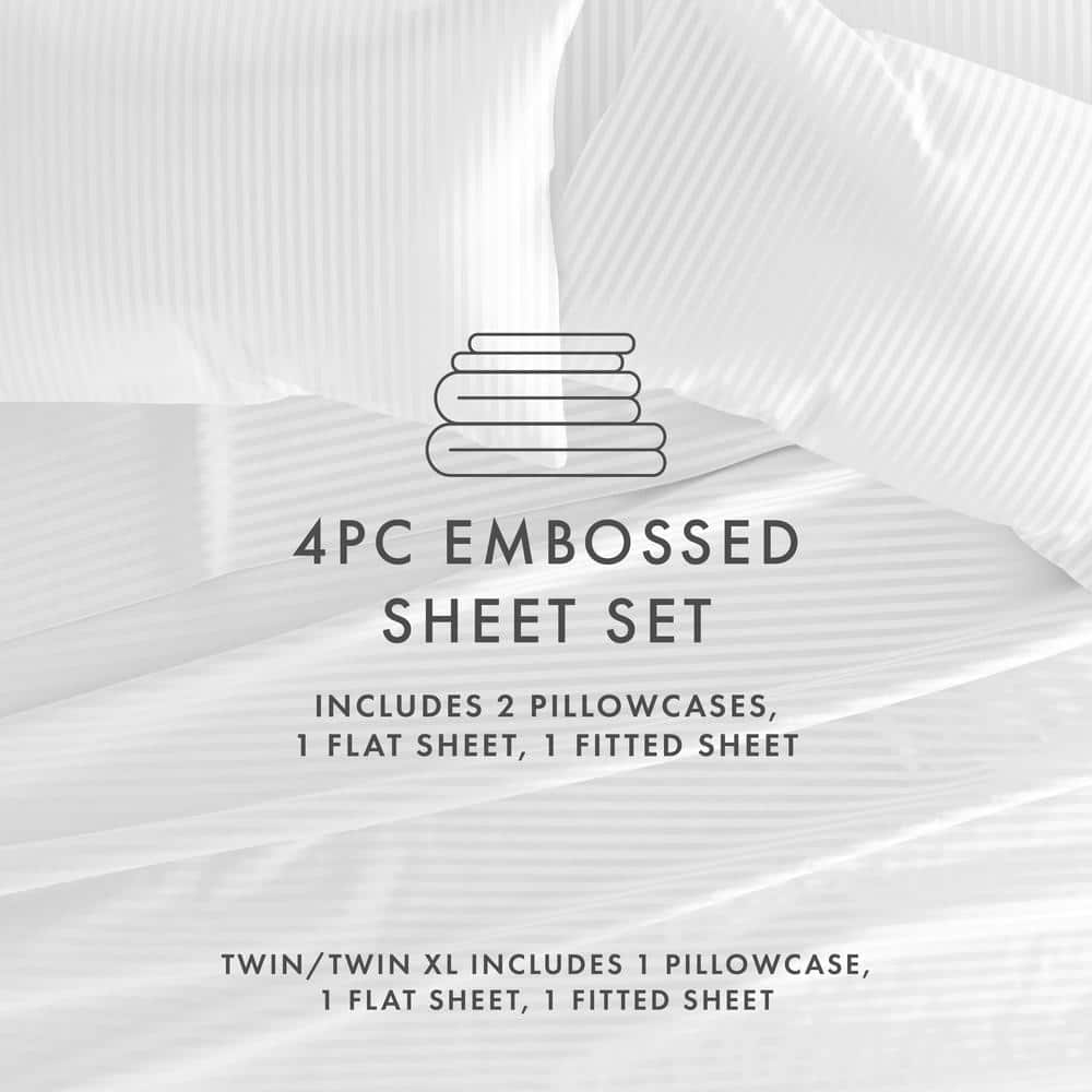 White Twin Double-Brushed Microfiber Stripe Sheet Set
