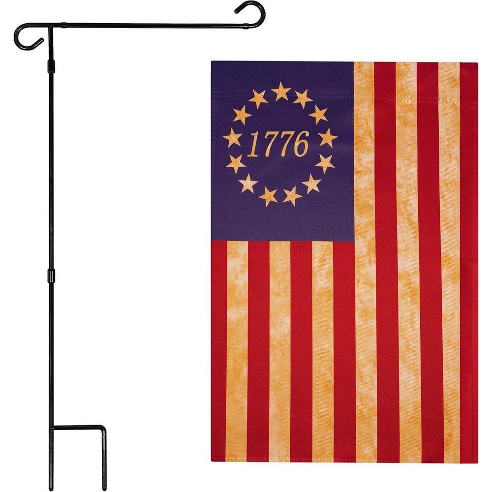 1 ft. x 1.5 ft. Polyester Betsy Ross 1776 Tea Stained 2-Sided Garden Flag Blockout with 36 in. Black Iron Garden Stand price history on PriceWatchPro