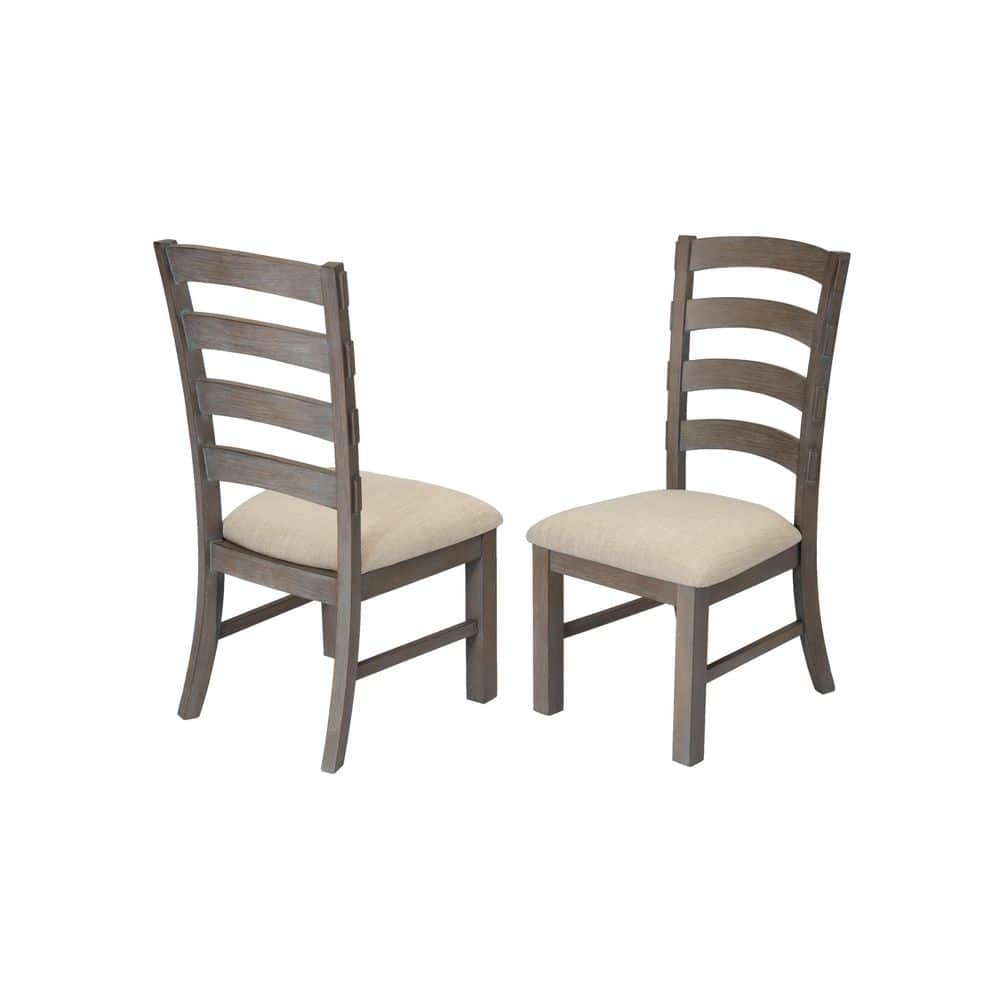 Rustic 9-Piece Beige Linen and Wood Dining Set