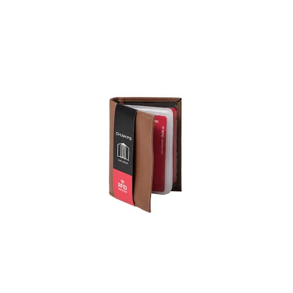 CHAMPS Tan RFID Blocking Leather Card Holder in Gift Box