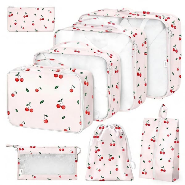 8-Piece Packing Cubes, Lightweight Waterproof Luggage Organizers for Travel, Vacation and Outdoor Activities, in Pink