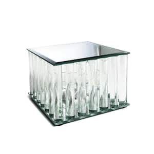 1-Tier Clear Square Mirror LED Fairy Light Up Glass Columns Cake Stand Dessert Display Tray 6 in.