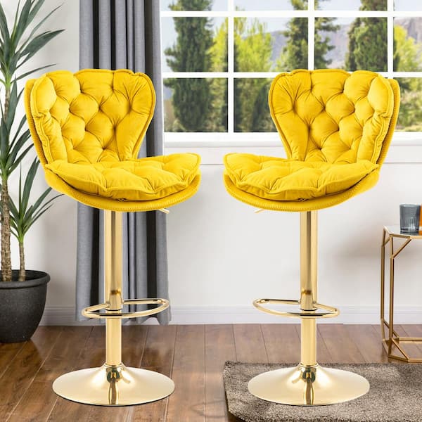Contemporary Cozy Mid-Back Yellow Vinyl Adjustable Height Barstool with  Chrome Base - TonerQuest