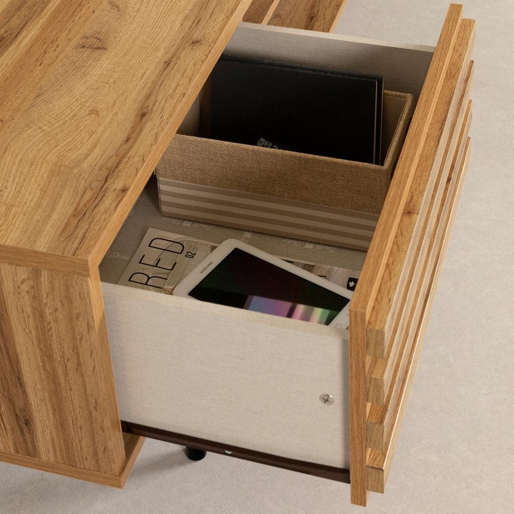 Nordik Oak 75" TV Stand with Storage and Metal Legs