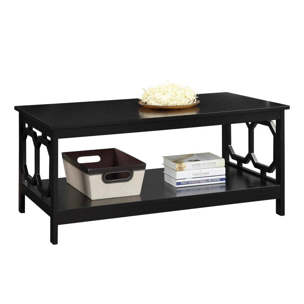 Omega 40'' Rectangular Black Wood Coffee Table with Shelf