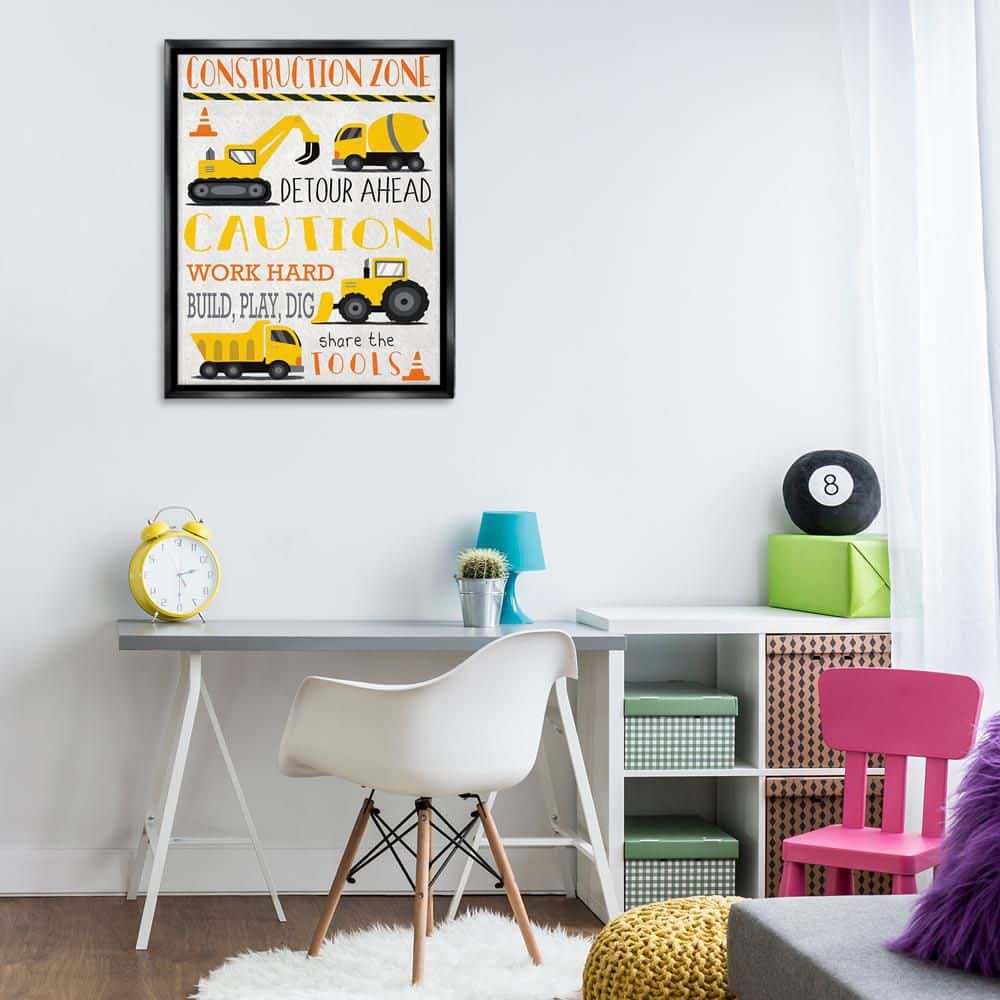 Construction Zone Ahead by Elizabeth Tyndall Black Floater Frame Typography Graphic Art Print 31 in. x 25 in. price history on PriceWatchPro