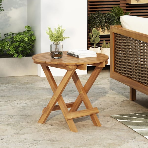 CHRISTOPHER KNIGHT HOME Neffs Modern Patio Solid Wood Foldable Outdoor Side Table, Teak Finish, No Assembly Required