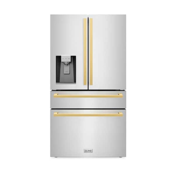 ZLINE Kitchen and Bath Autograph Edition 36 in. 4-Door French Door Refrigerator with Ice and Water Dispenser in Stainless Steel Polished Gold