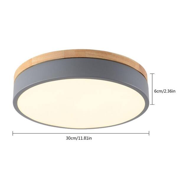 OUKANING 11.81 in. 1-Light Modern Round Gray Selectable LED Flush
