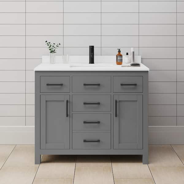 Beckett 42 in. W x 22 in. D x 35 in. H Single Sink Bathroom Vanity in Dark Gray with White Cultured Marble Top