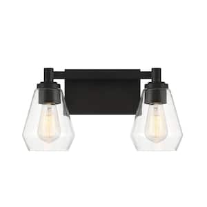 Clarity 16 in. 2-Light Black Vanity Light with Clear Glass Shades