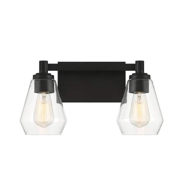 Minka Lavery Clarity 16 in. 2-Light Black Vanity Light with Clear Glass Shades