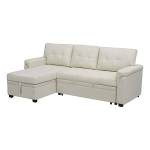 Cream, Velvet Modular Sectional Sofa Reversible Sectional Sleeper Pull Out Sectional Sofa Convertible Sofa with Chaise