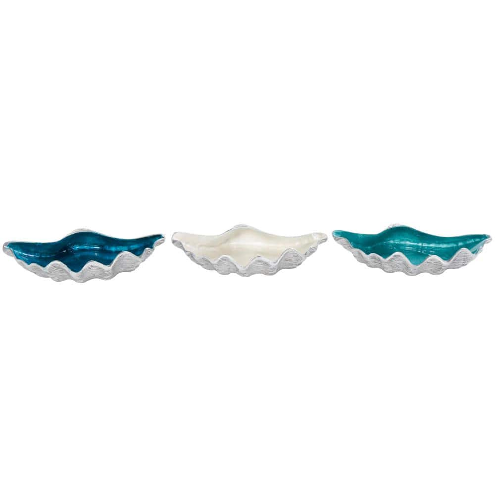 Litton Lane Multicolored Handmade Aluminum Metal Shell Enameled Decorative Bowl with Textured Silver Bases (Set of 3)