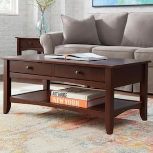 Cedar Springs Rectangular Sable Brown Finish Wood 2 Drawer Coffee Table (42 in. W x 18.11 in. H)