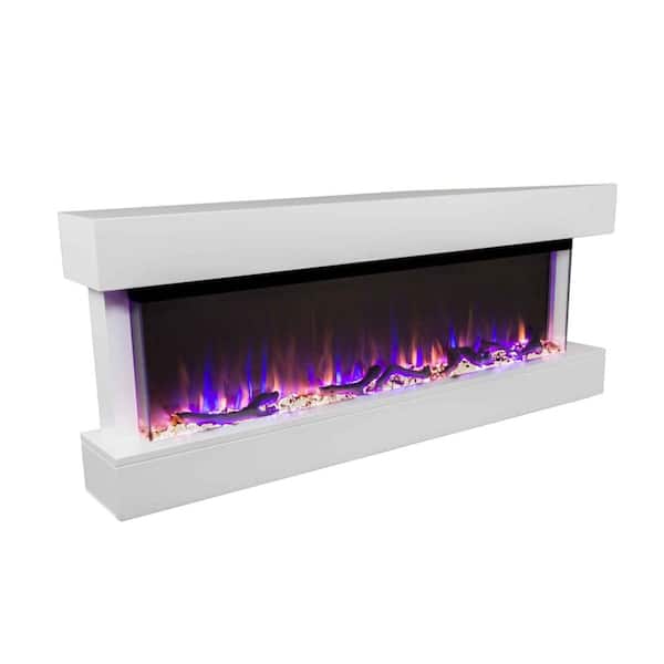 Chesmont 50 in. 3-Sided Wall Mount Electric Fireplace in White with LED Flame
