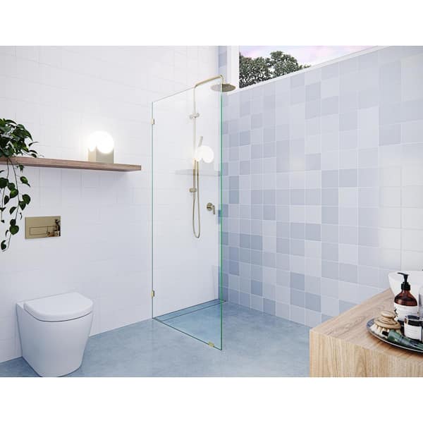 Glass Warehouse Vela 32 in. W x 78 in. H Frameless Fixed Single Panel Shower Door in Polished Brass Without Handle