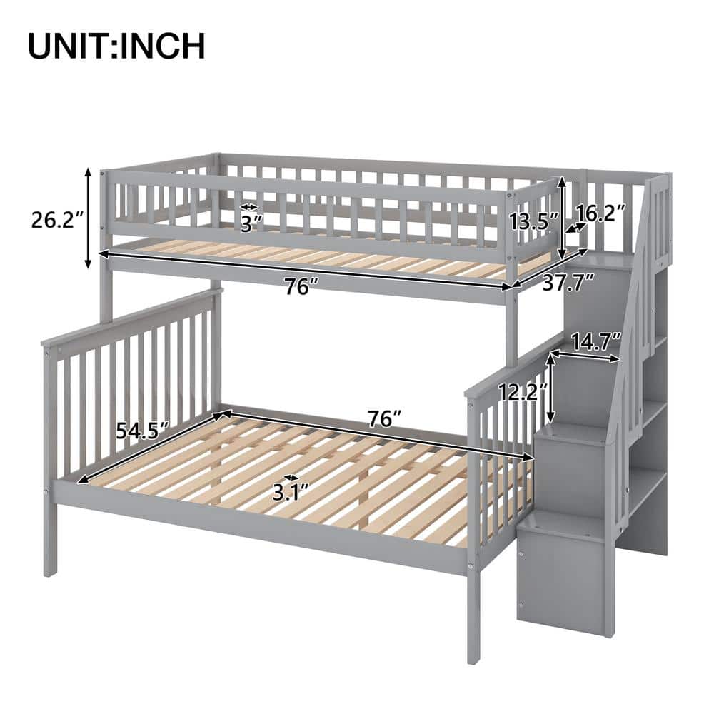 Harper & Bright Designs Gray Twin Over Full Stairway Bunk Bed With ...