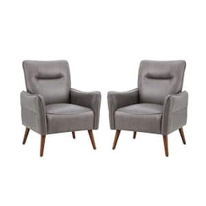 Zuri Vegan Leather Grey Armchair with Solid Wood Legs (Set of 2)