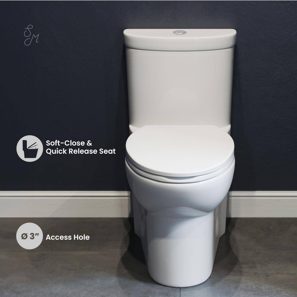 Glossy White Elongated Dual Flush One-Piece Toilet