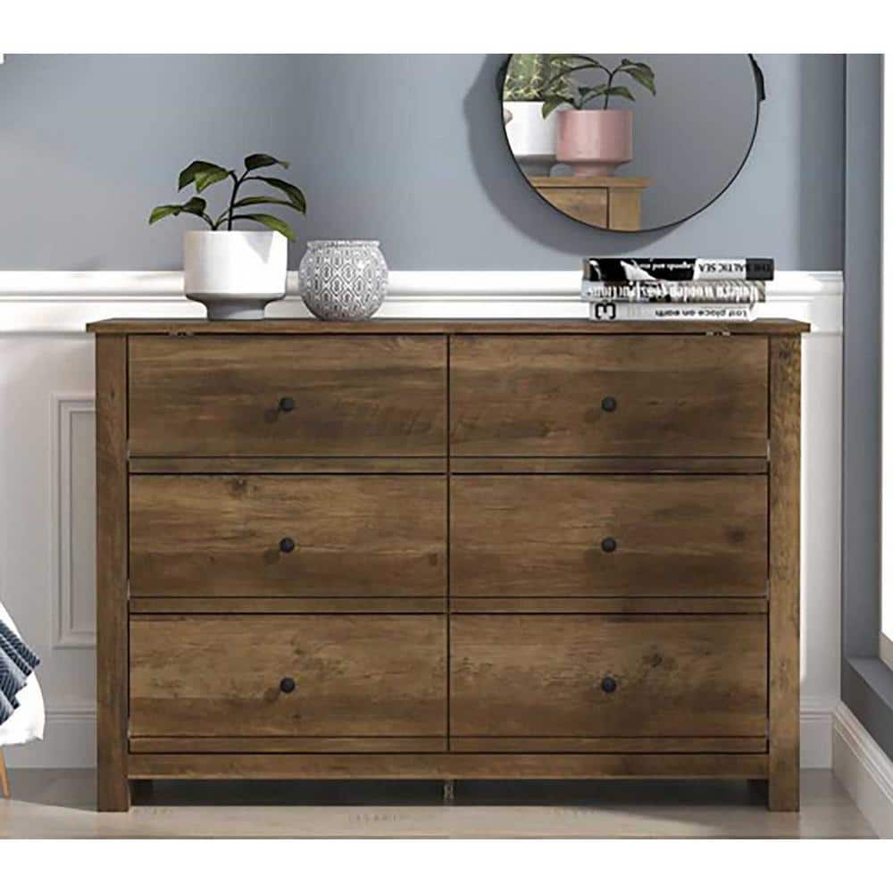 Galano Genoa Knotty Oak 6-Drawer Dresser (31.5 in. H x 46.5 in. W x 16. ...