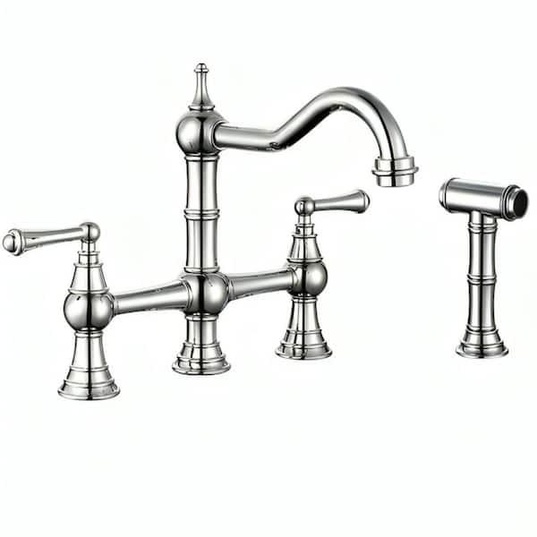 Chrome 8.85 in. H Double Handle Pull Down Sprayer 360 Spout Swivel Kitchen Faucet with 27 in. Hose for Kitchen