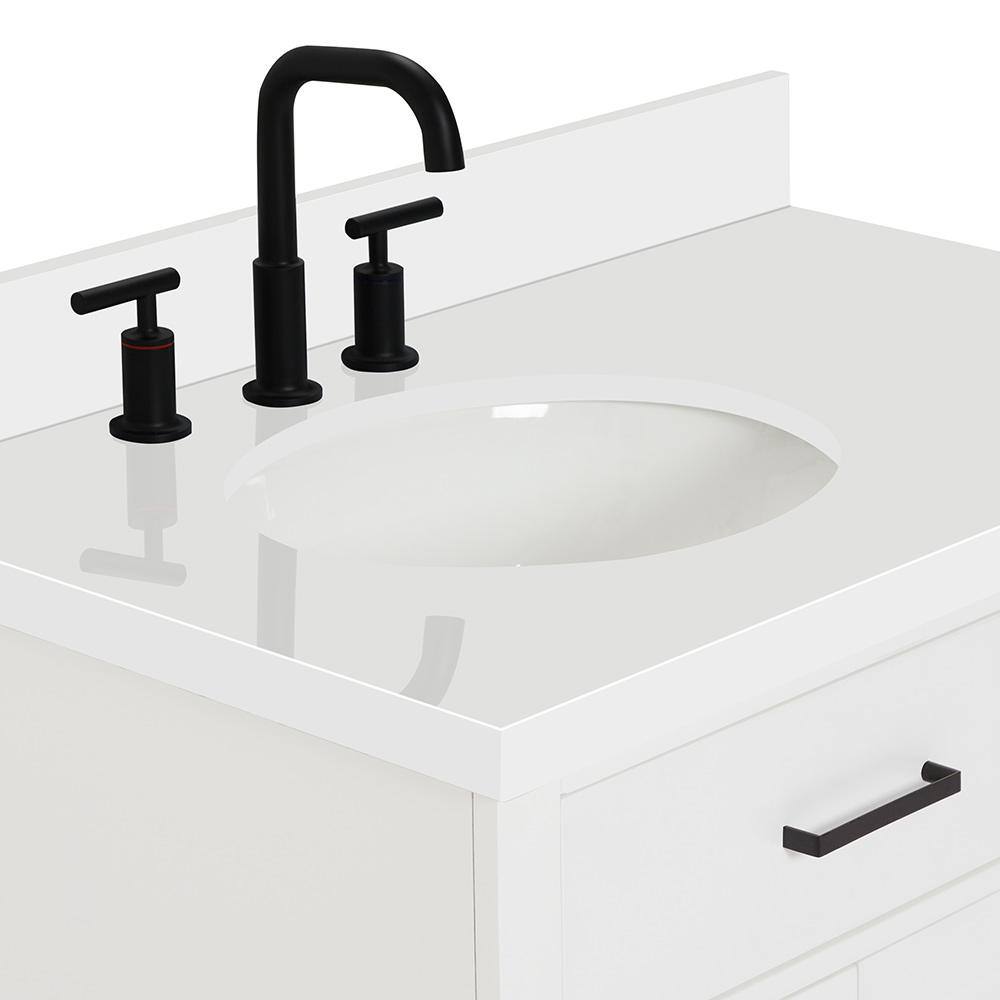 White Hardwood Freestanding Single Vanity with Quartz Top