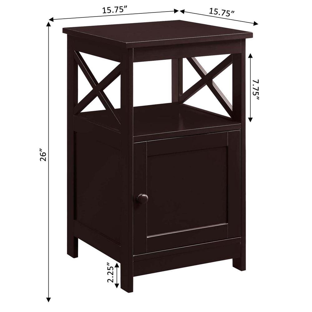 Espresso Modern Rectangular Wood End Table with Cabinet and Shelf