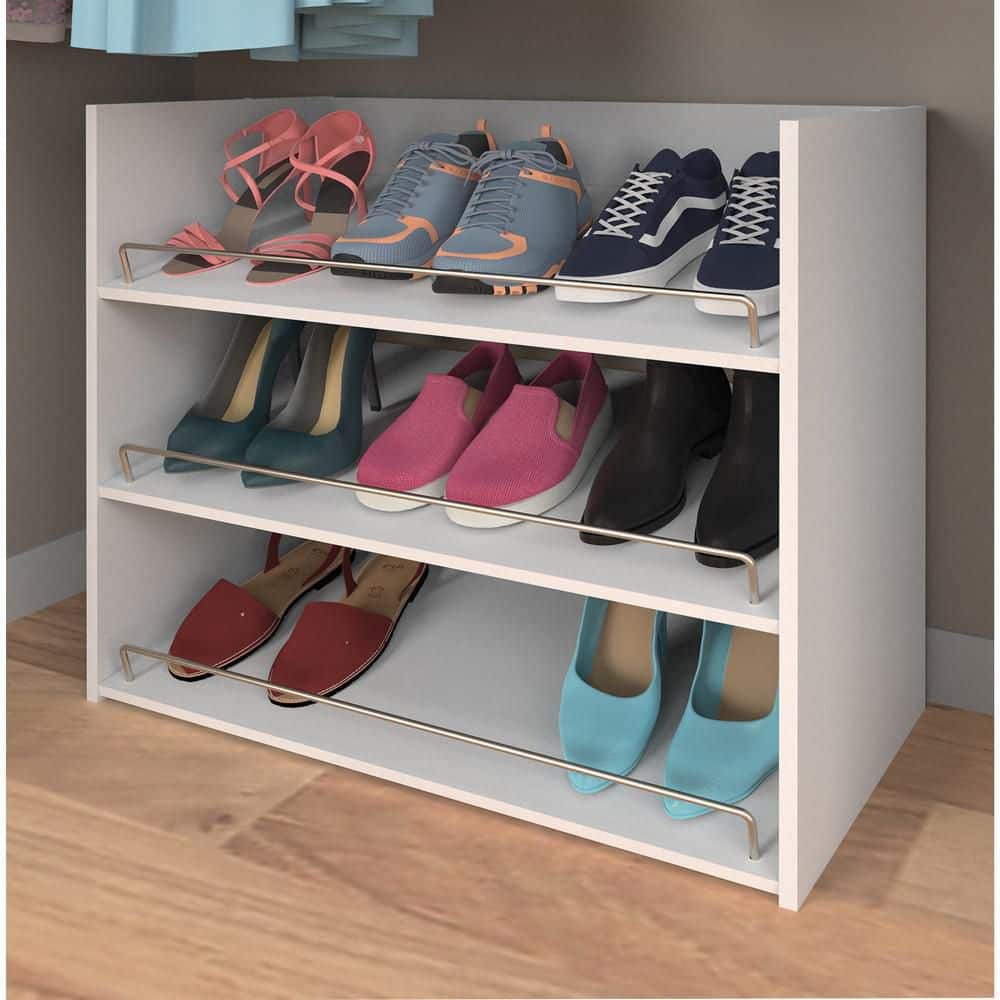 White Stackable 3-Shelf Wood Shoe Organizer